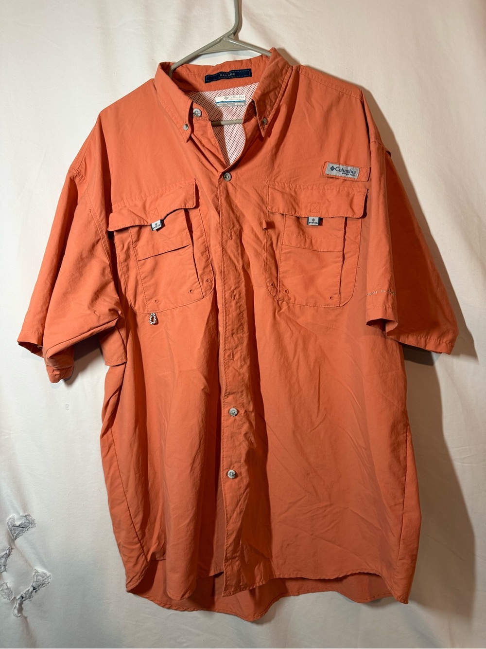Columbia PFG Bahama II Mens XLT Tall Coral Orange Fishing Shirt Omni Shade